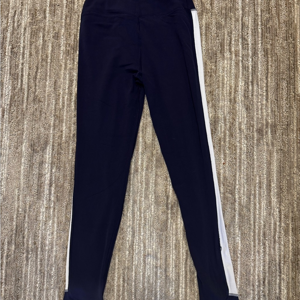 Stylish Navy Leggings with White Stripe